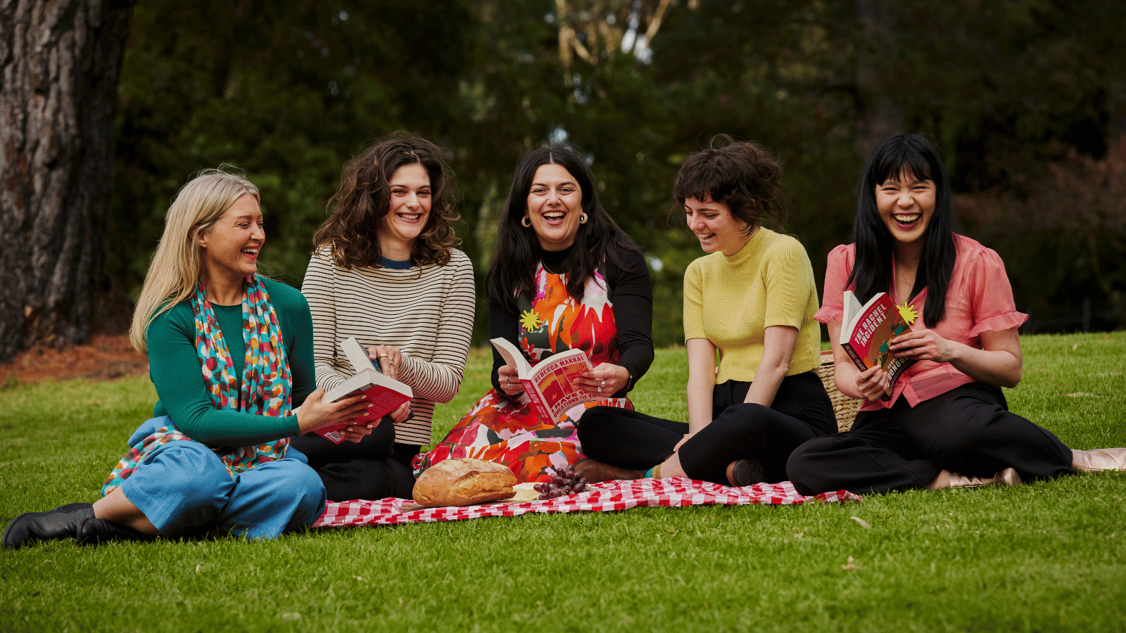 L-R: Senior Program and Podcast Producer Lauren Taylor, Programming Manager Jamila Khodja, Head of Programming Veronica Sullivan, Program and Special Projects Producer Xanthea O'Connor and Program Coordinator Diem Nguyen. Not picture: Youth Programming Manager Bec Kavanagh.